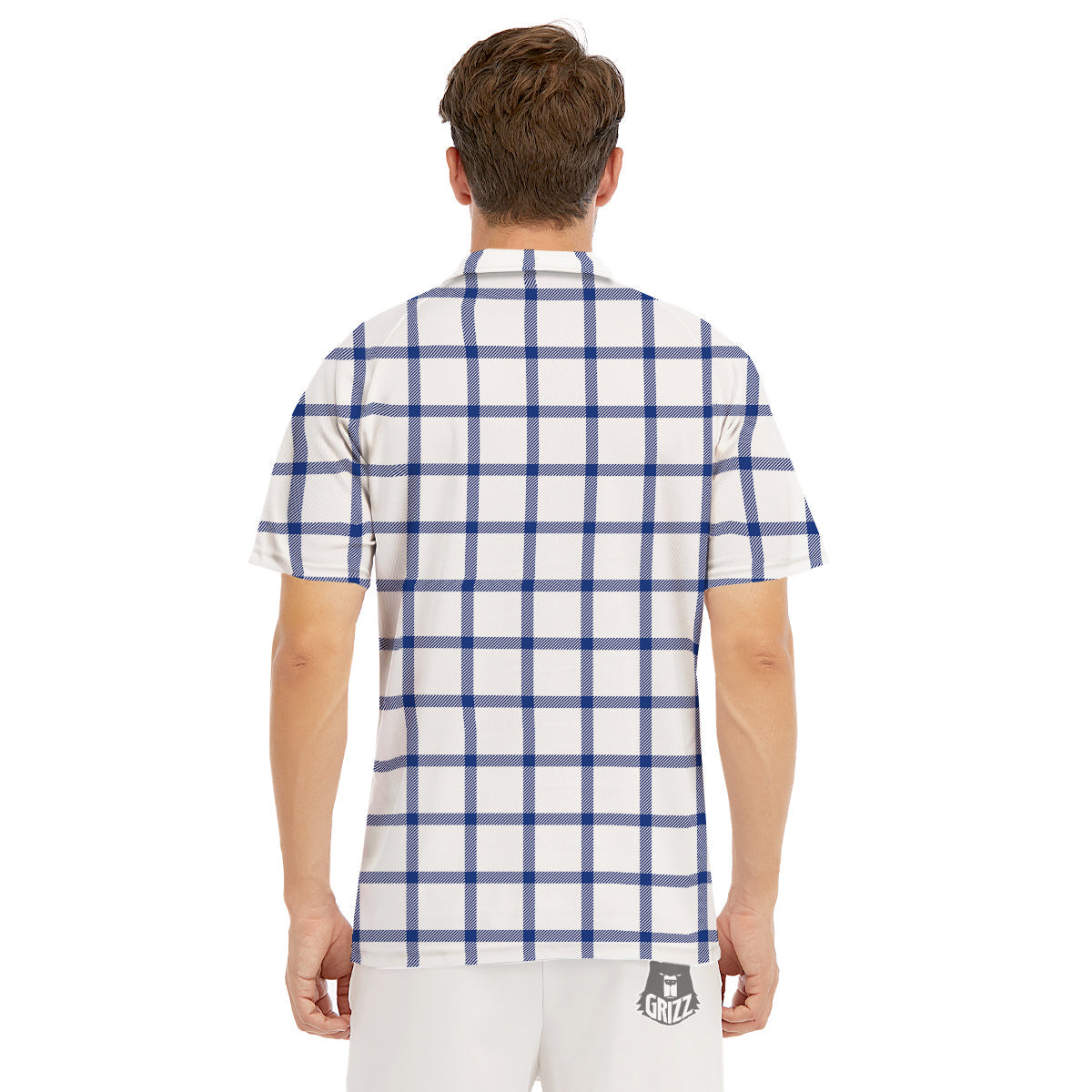 Tattersall Blue And White Print Pattern Men's Golf Shirts-grizzshop