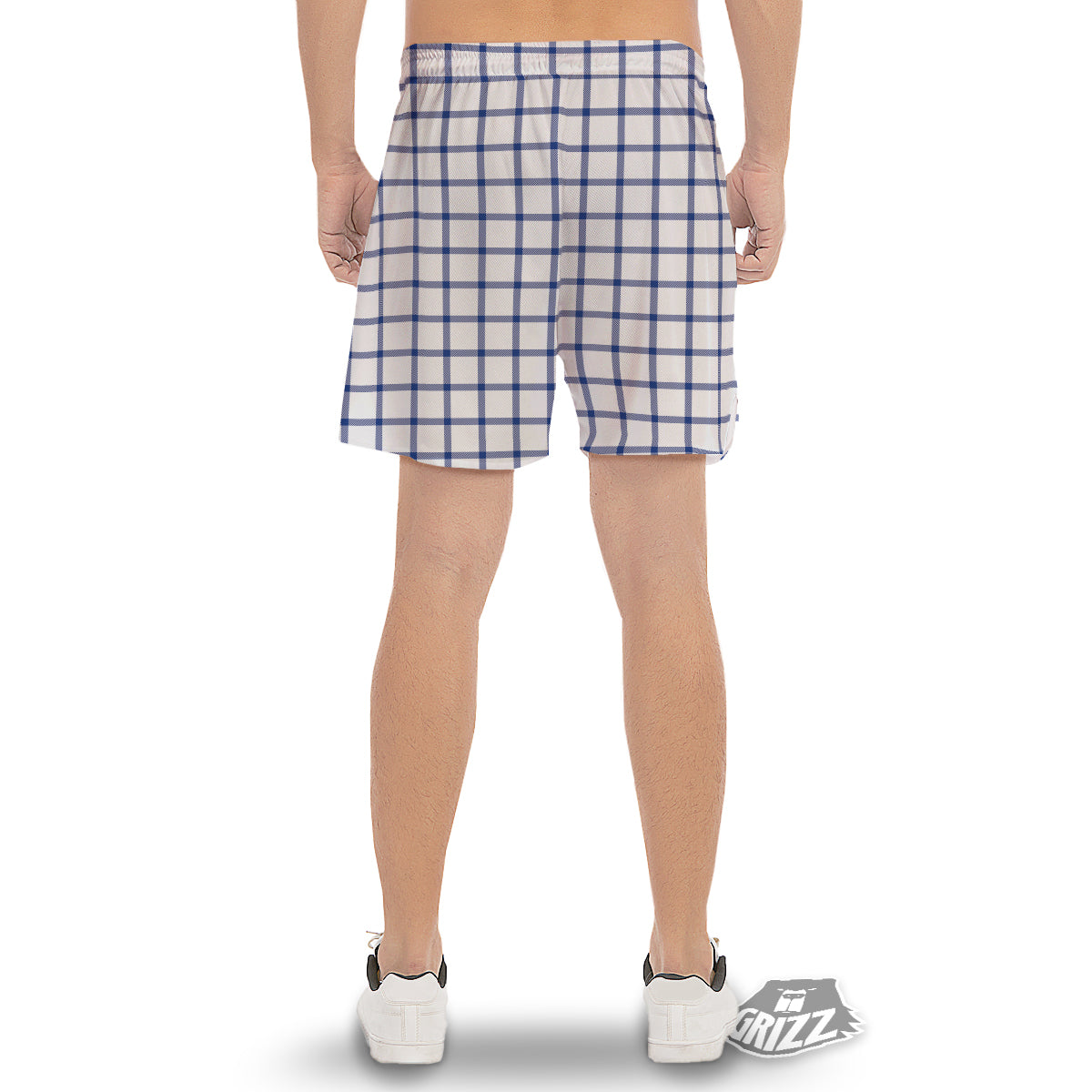 Tattersall Blue And White Print Pattern Men's Gym Shorts-grizzshop