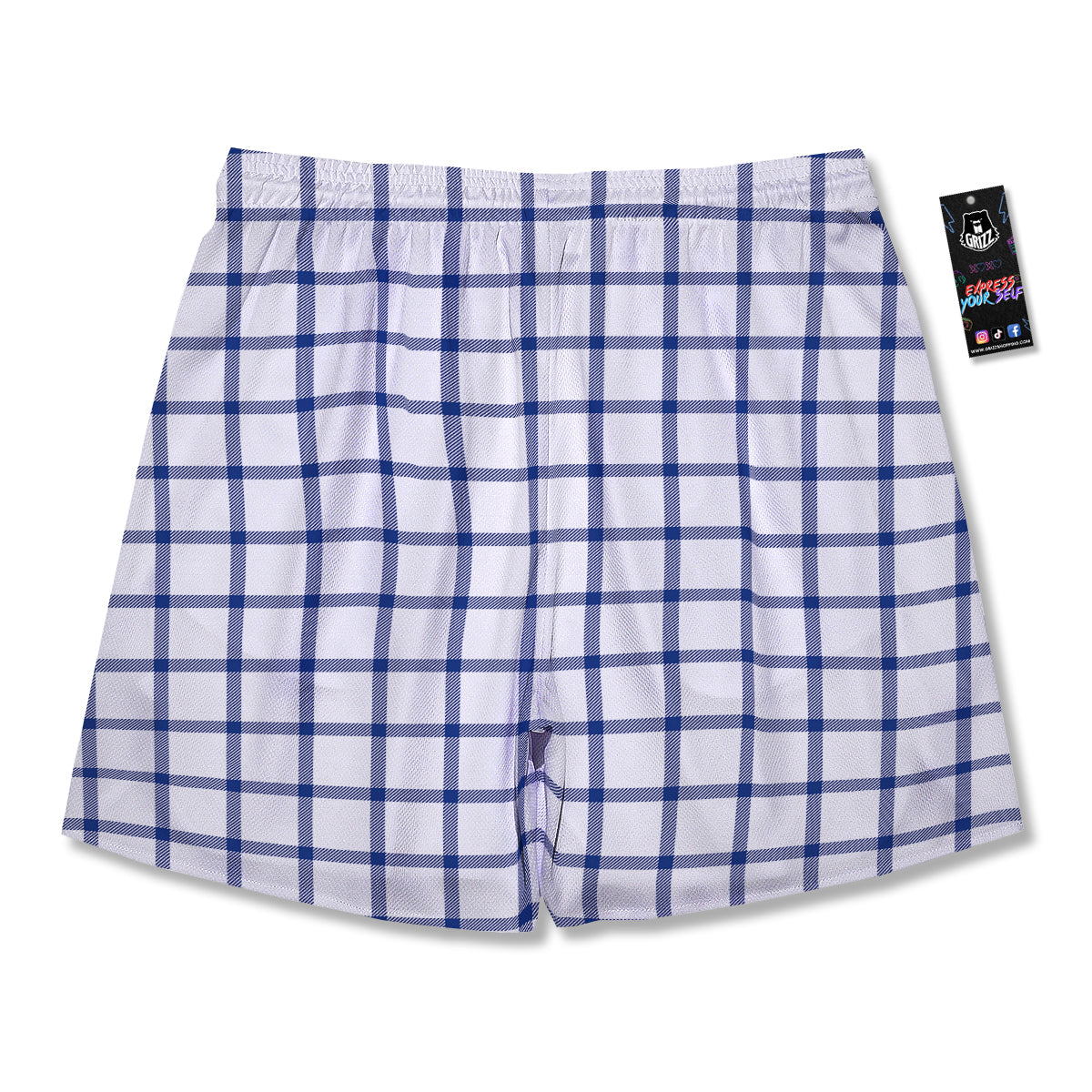 Tattersall Blue And White Print Pattern Men's Running Shorts-grizzshop