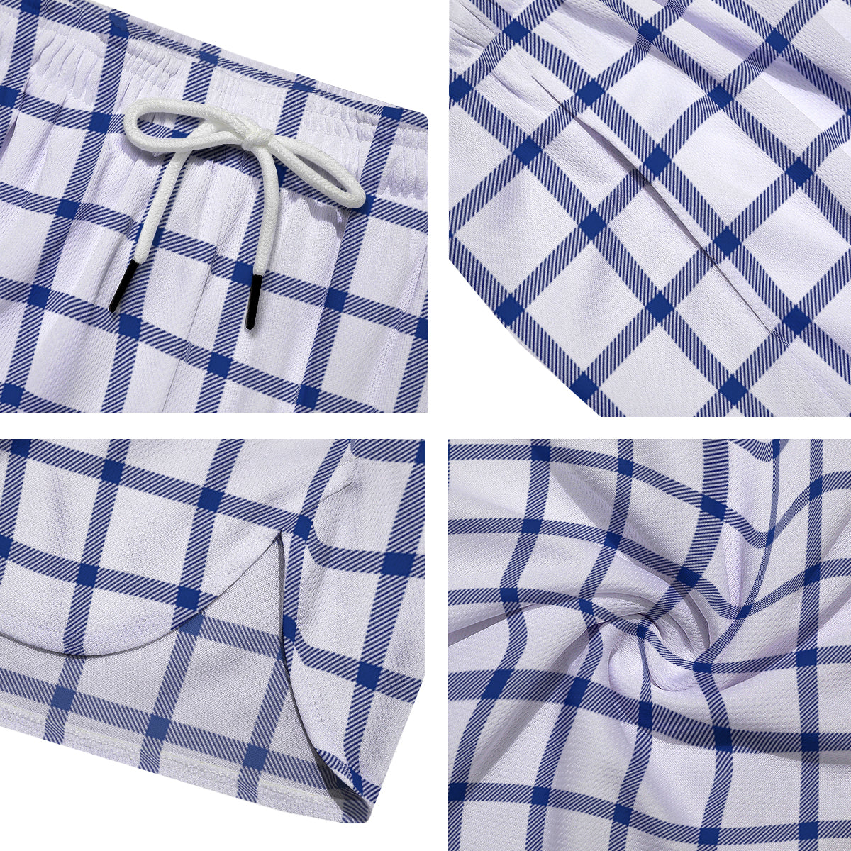Tattersall Blue And White Print Pattern Men's Running Shorts-grizzshop