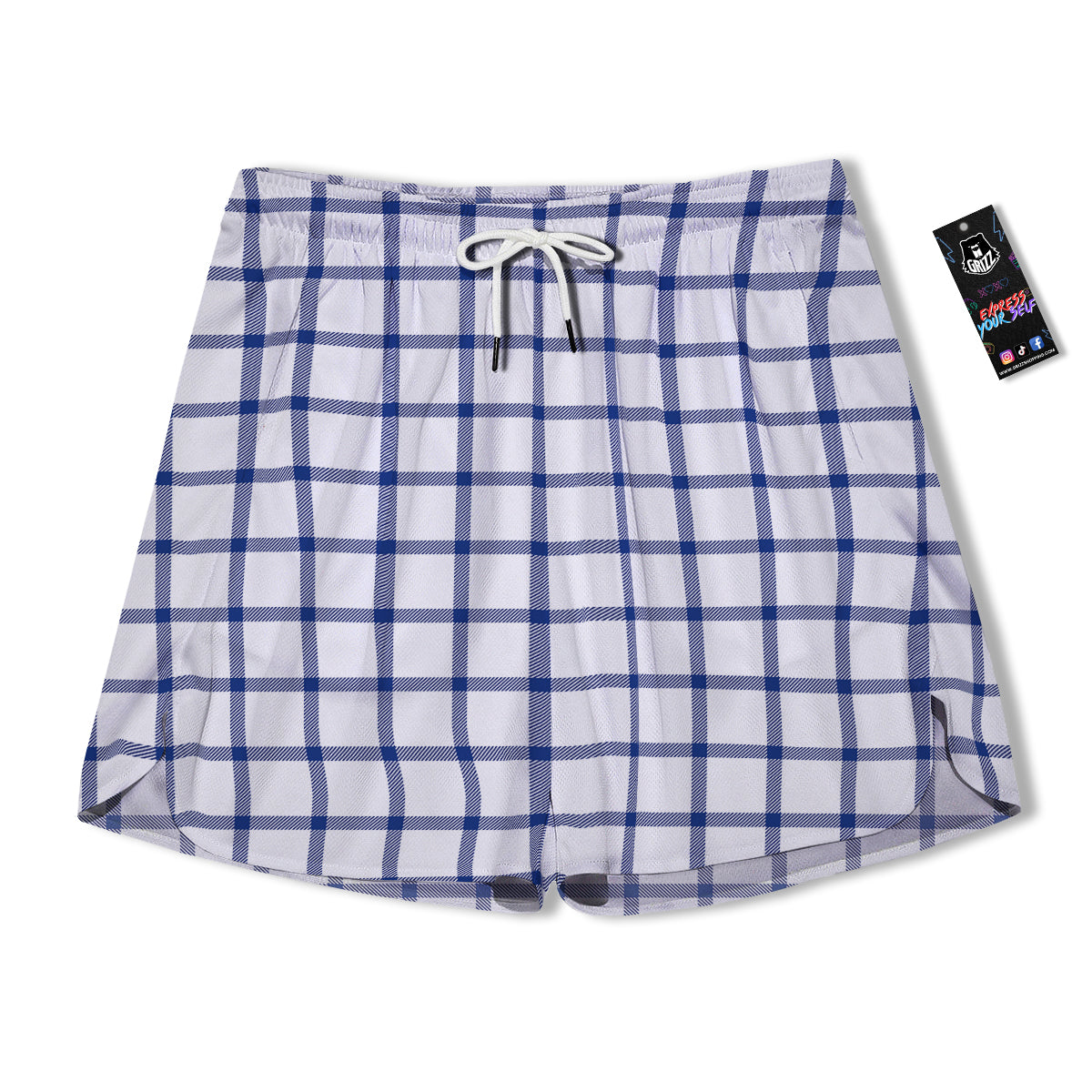 Tattersall Blue And White Print Pattern Men's Running Shorts-grizzshop