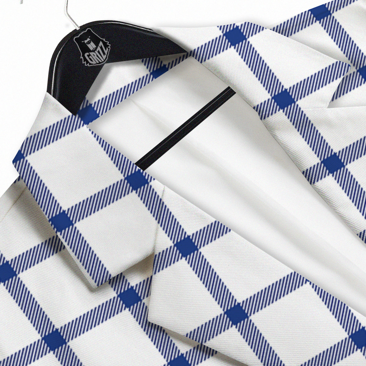 Tattersall Blue And White Print Pattern Men's Sport Coat-grizzshop