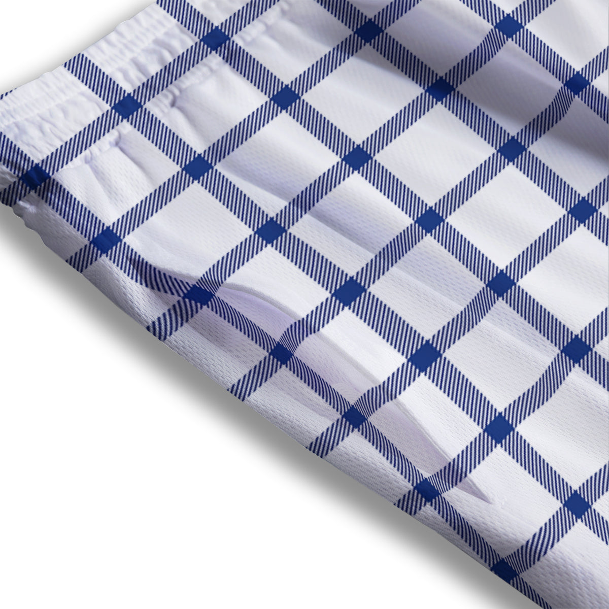 Tattersall Blue And White Print Pattern Mesh Shorts
