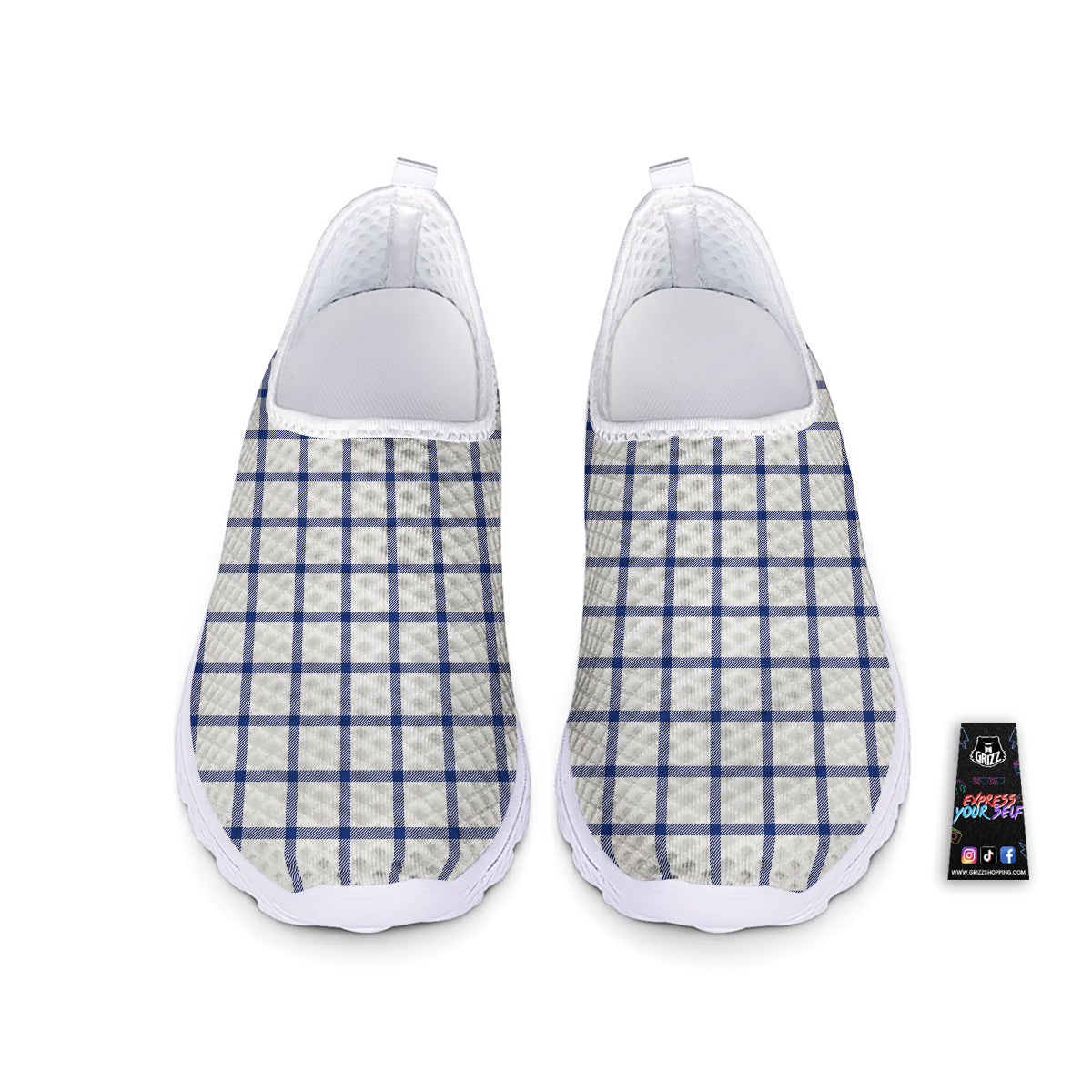 Tattersall Blue And White Print Pattern Nurse Shoes-grizzshop