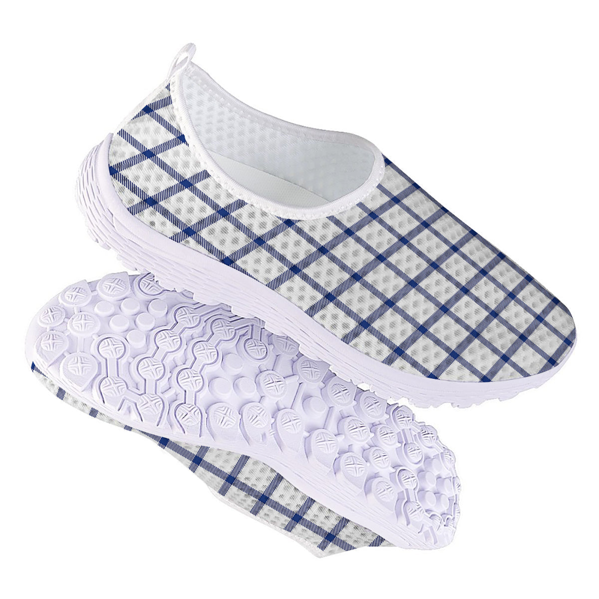 Tattersall Blue And White Print Pattern Nurse Shoes-grizzshop