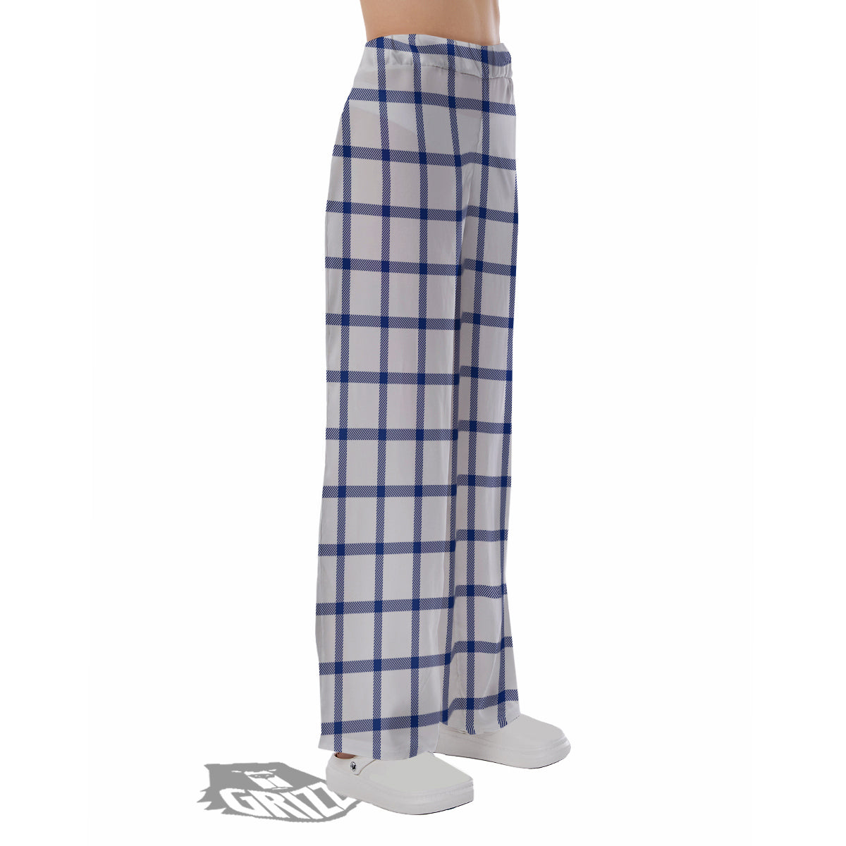 Tattersall Blue And White Print Pattern Pajama Pants-grizzshop