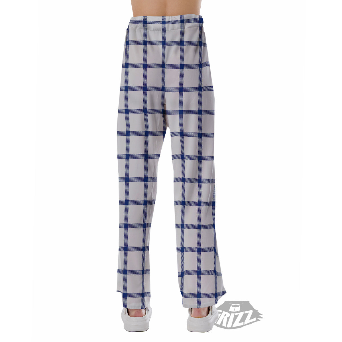 Tattersall Blue And White Print Pattern Pajama Pants-grizzshop