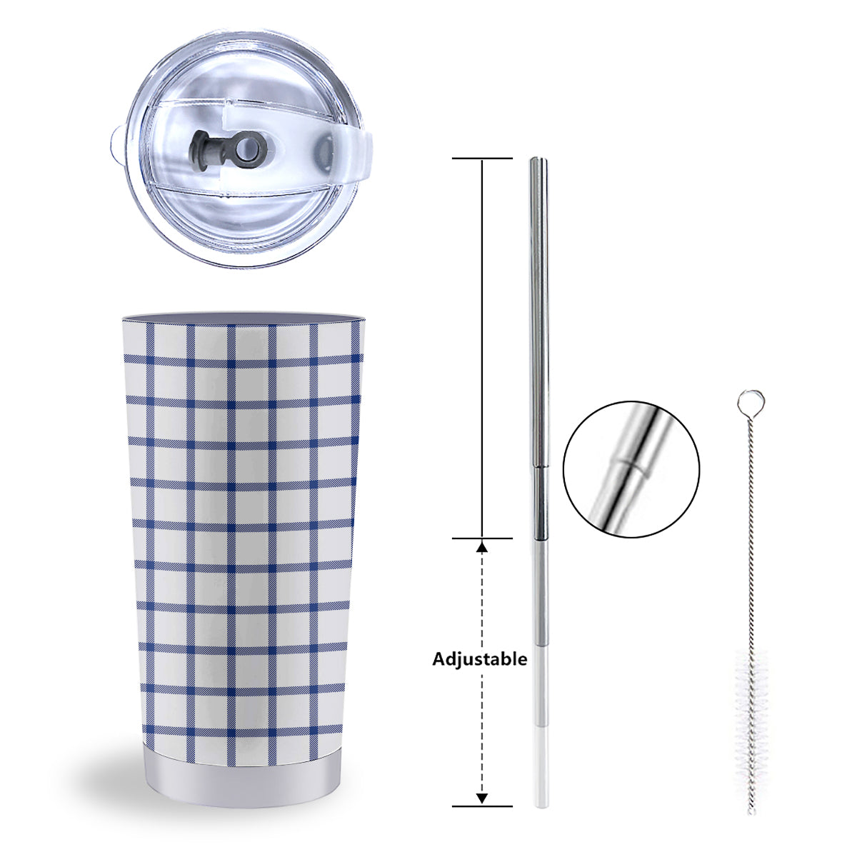 Tattersall Blue And White Print Pattern Tumbler-grizzshop