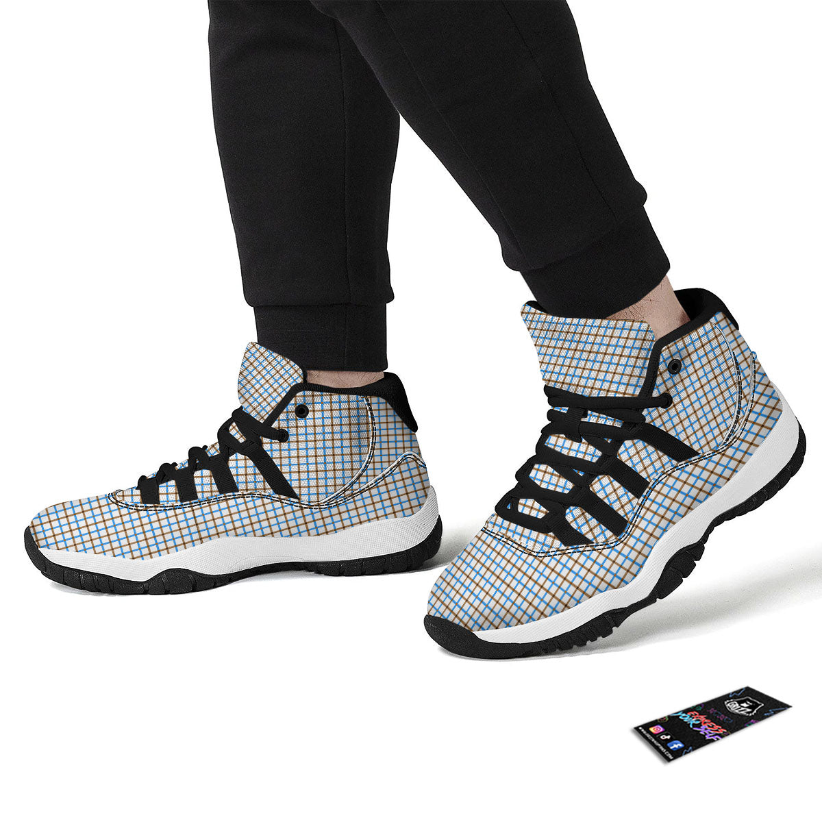 Tattersall Brown And Blue Print Pattern Black Bball Shoes-grizzshop