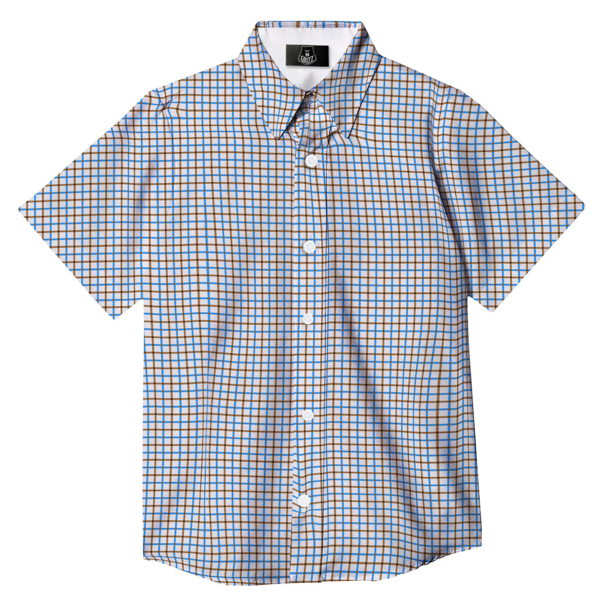 Tattersall Brown And Blue Print Pattern Button Up Shirt-grizzshop
