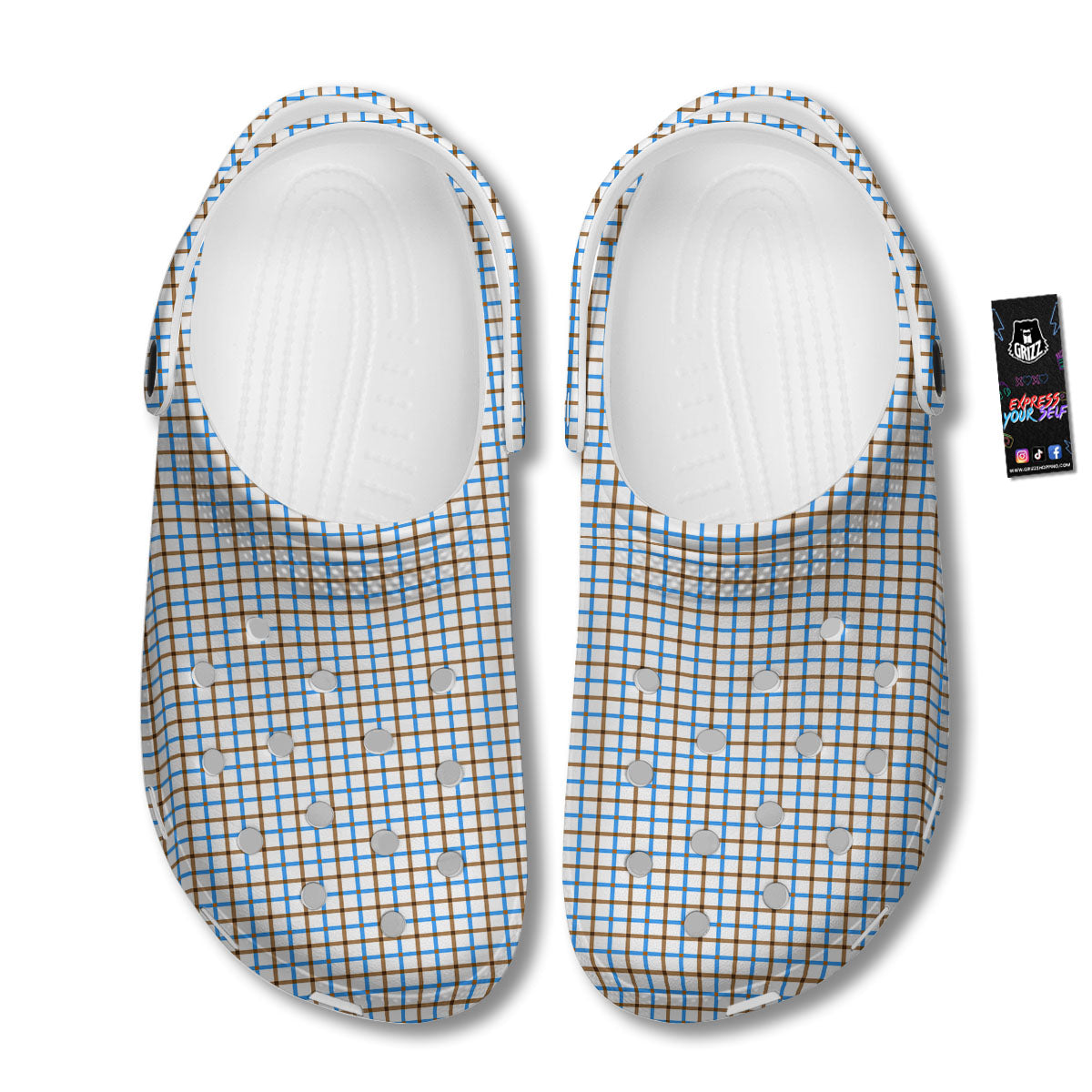 Tattersall Brown And Blue Print Pattern Clog-grizzshop