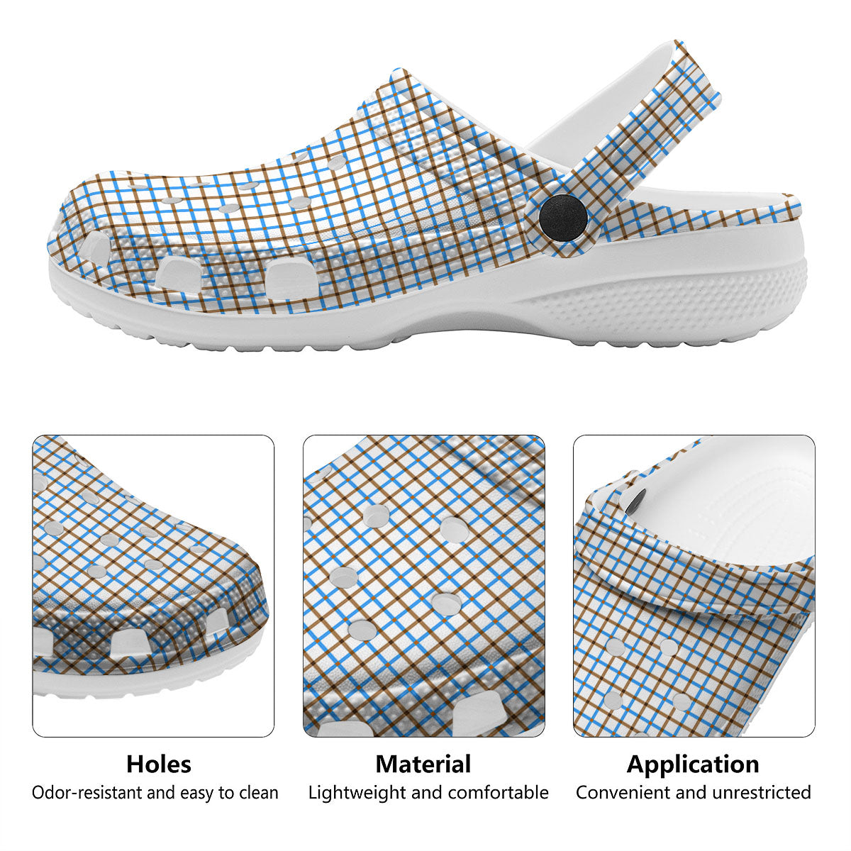 Tattersall Brown And Blue Print Pattern Clog-grizzshop