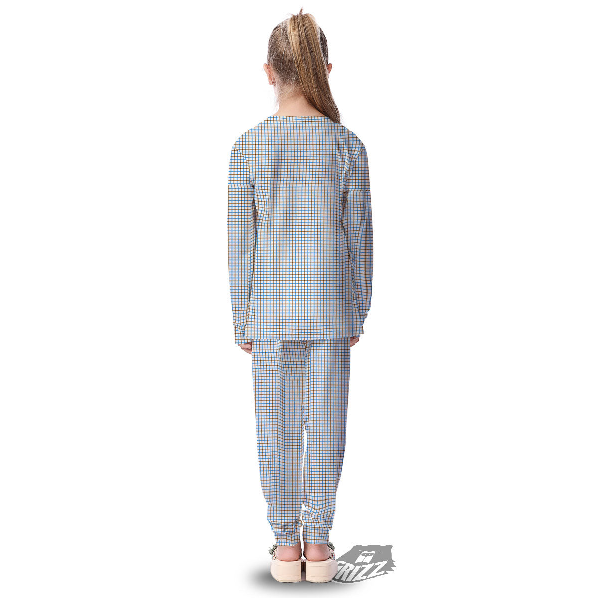 Tattersall Brown And Blue Print Pattern Kid's Pajamas-grizzshop