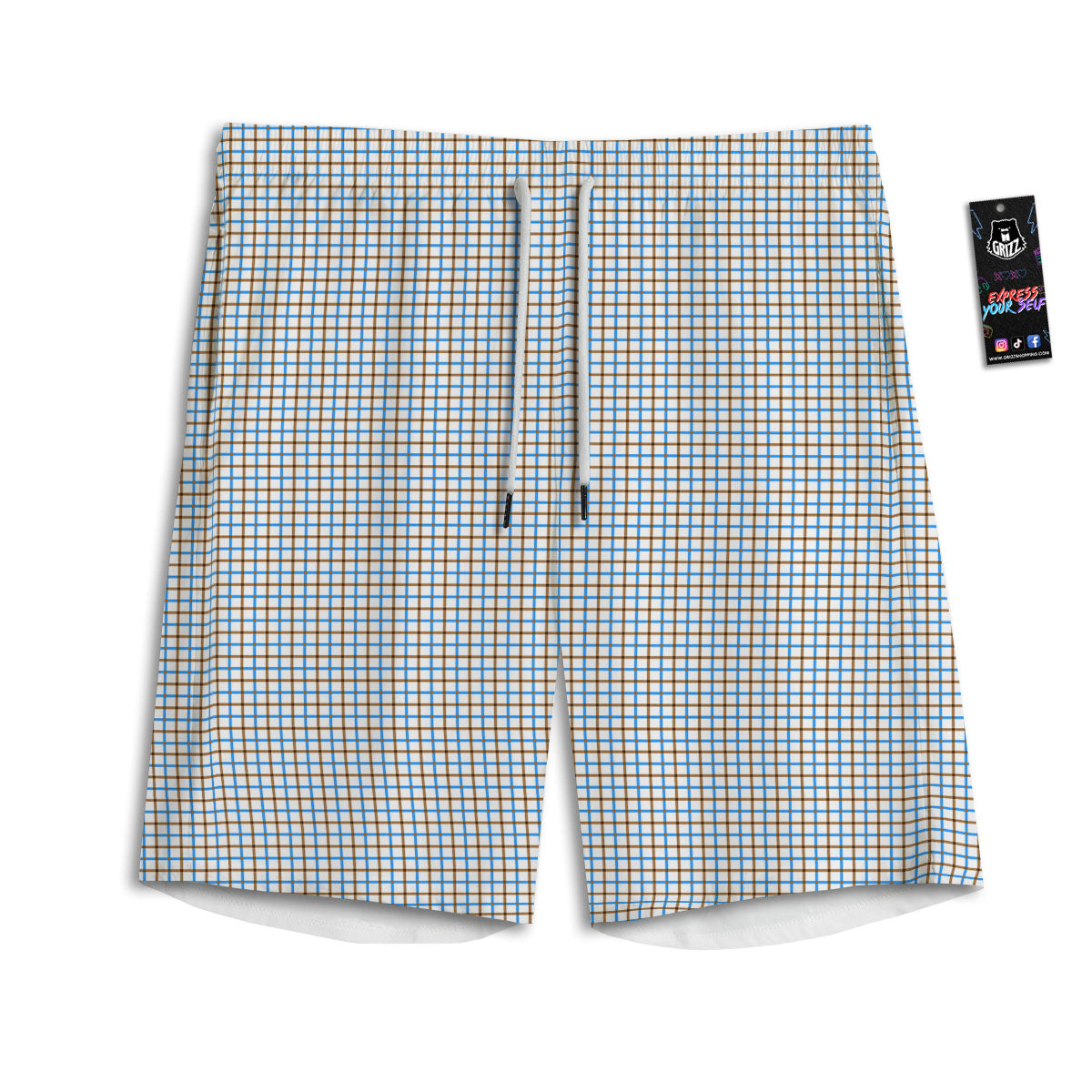 Tattersall Brown And Blue Print Pattern Men's Athletic Shorts