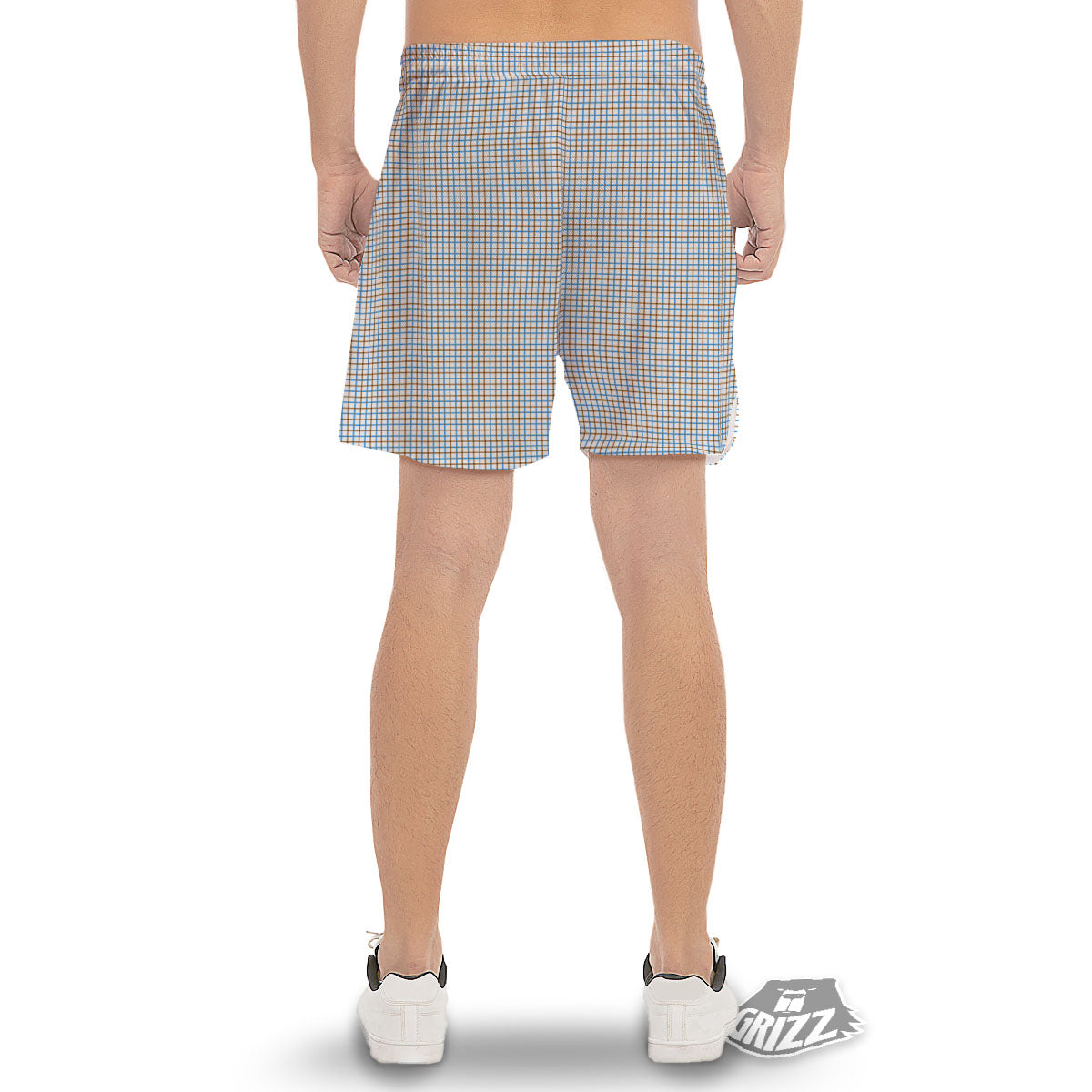 Tattersall Brown And Blue Print Pattern Men's Gym Shorts-grizzshop