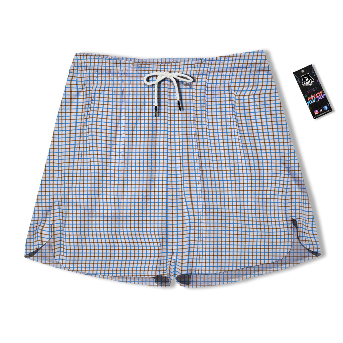 Tattersall Brown And Blue Print Pattern Men's Running Shorts-grizzshop