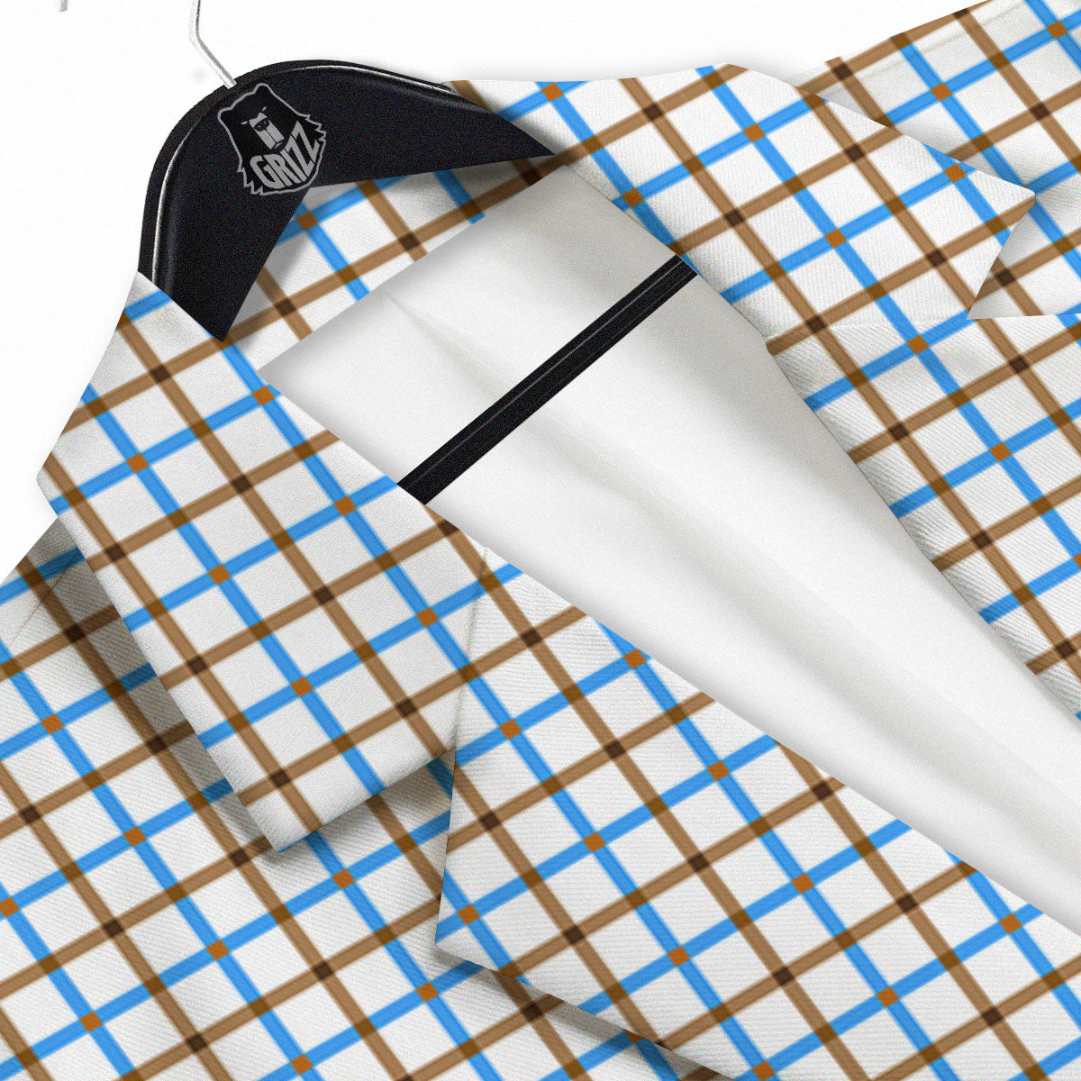 Tattersall Brown And Blue Print Pattern Men's Sport Coat-grizzshop