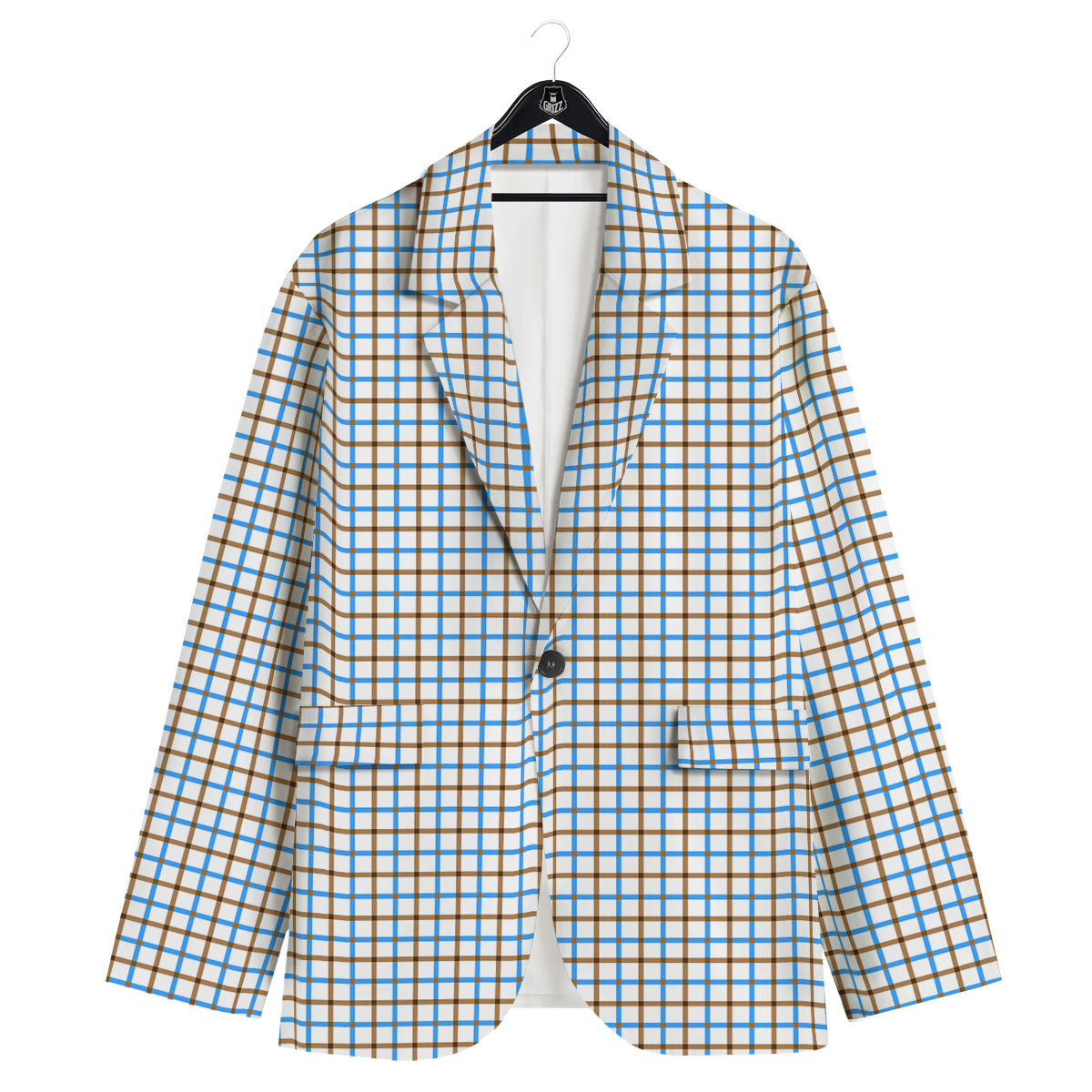 Tattersall Brown And Blue Print Pattern Men's Sport Coat-grizzshop