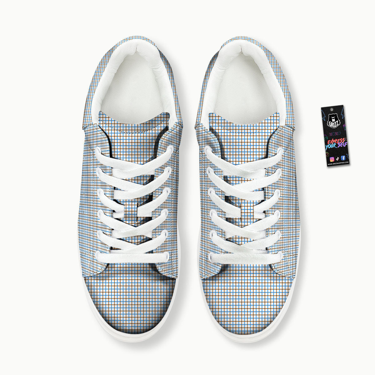 Tattersall Brown And Blue Print Pattern Platform Shoes-grizzshop