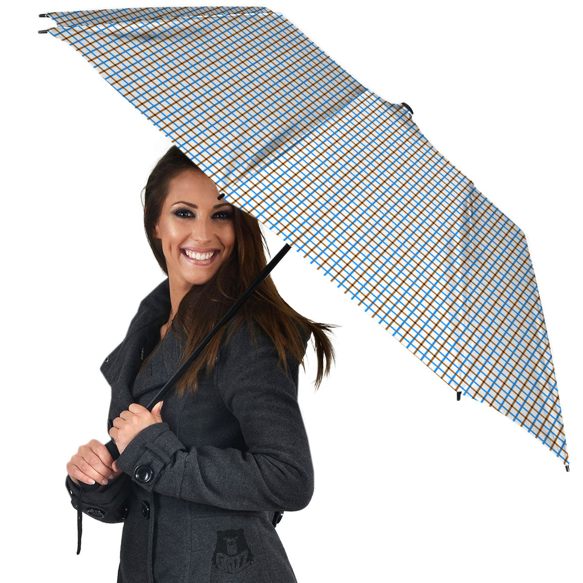 Tattersall Brown And Blue Print Pattern Umbrella-grizzshop