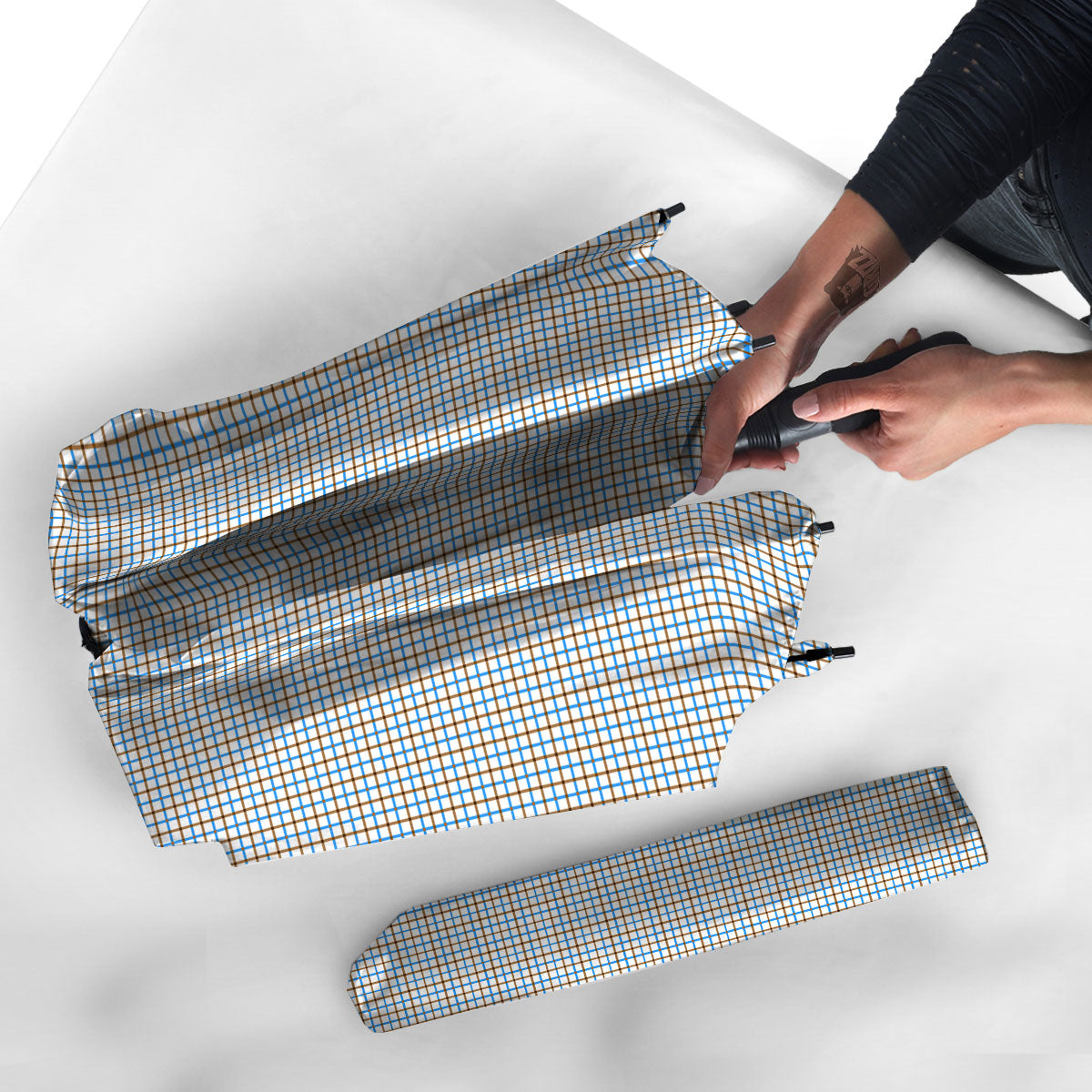 Tattersall Brown And Blue Print Pattern Umbrella-grizzshop