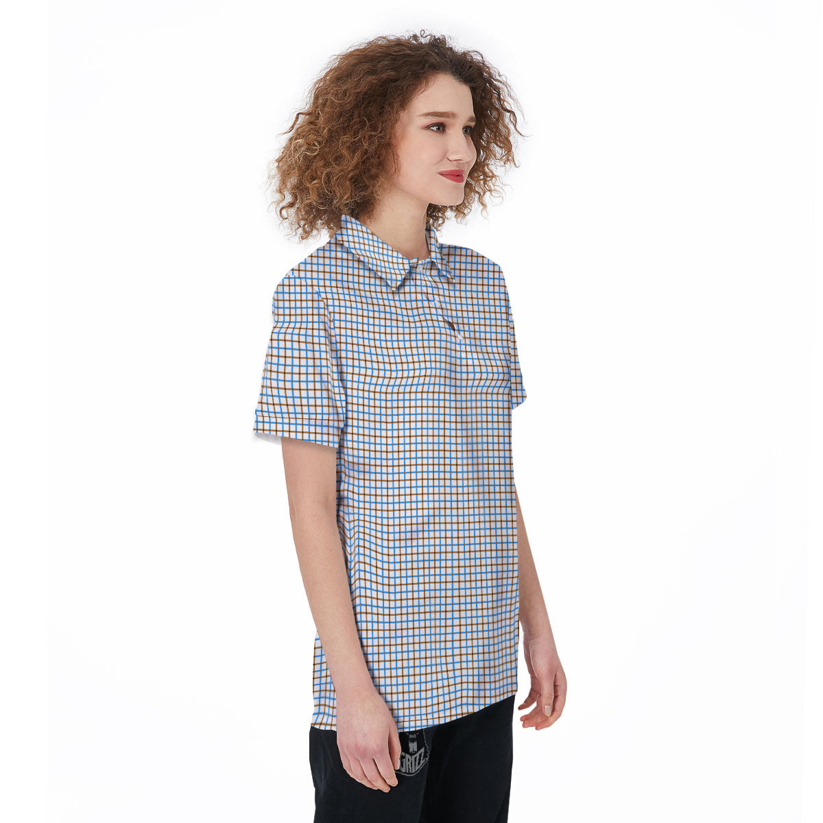 Tattersall Brown And Blue Print Pattern Women's Golf Shirts-grizzshop