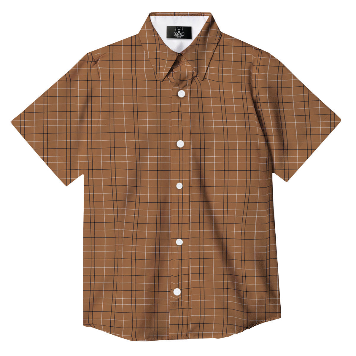 Tattersall Brown Print Pattern Button Up Shirt-grizzshop