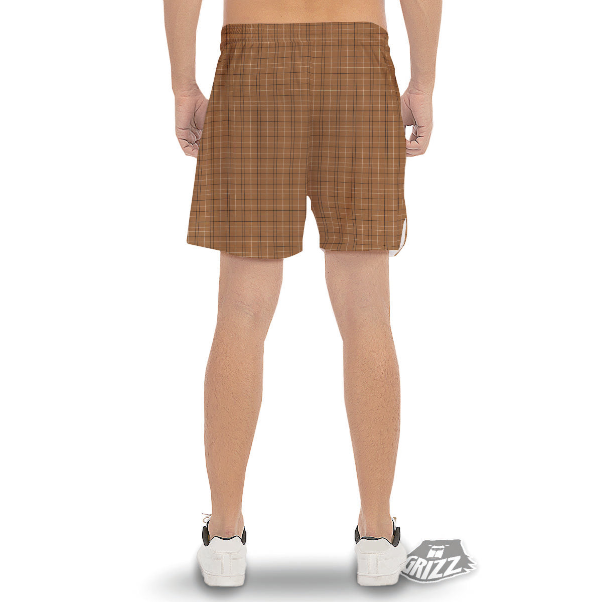 Tattersall Brown Print Pattern Men's Gym Shorts-grizzshop