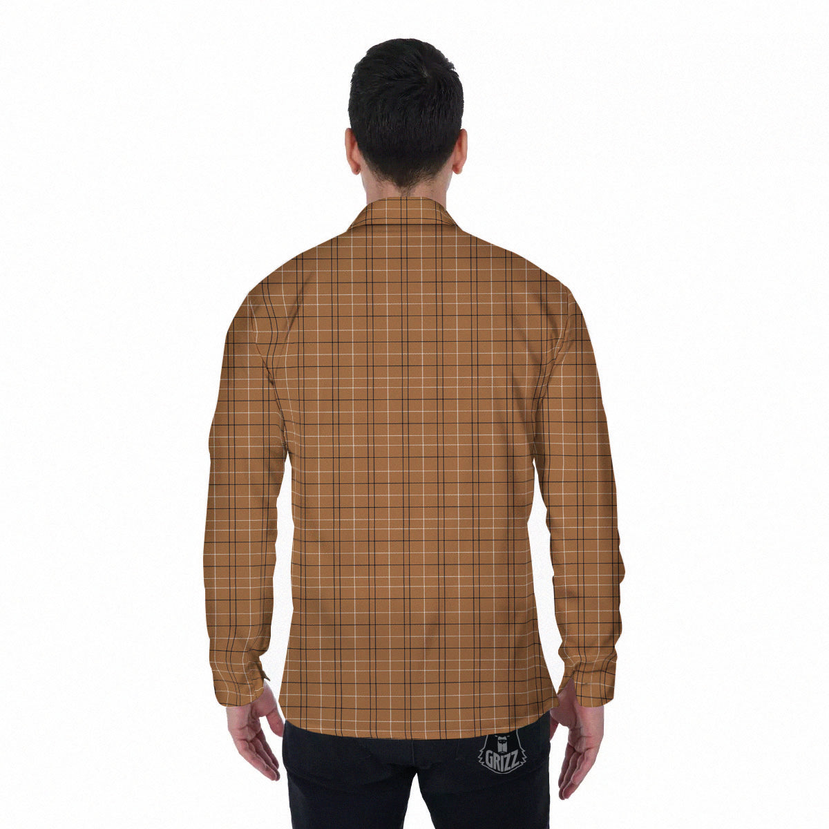 Tattersall Brown Print Pattern Men's Long Sleeve Shirts-grizzshop