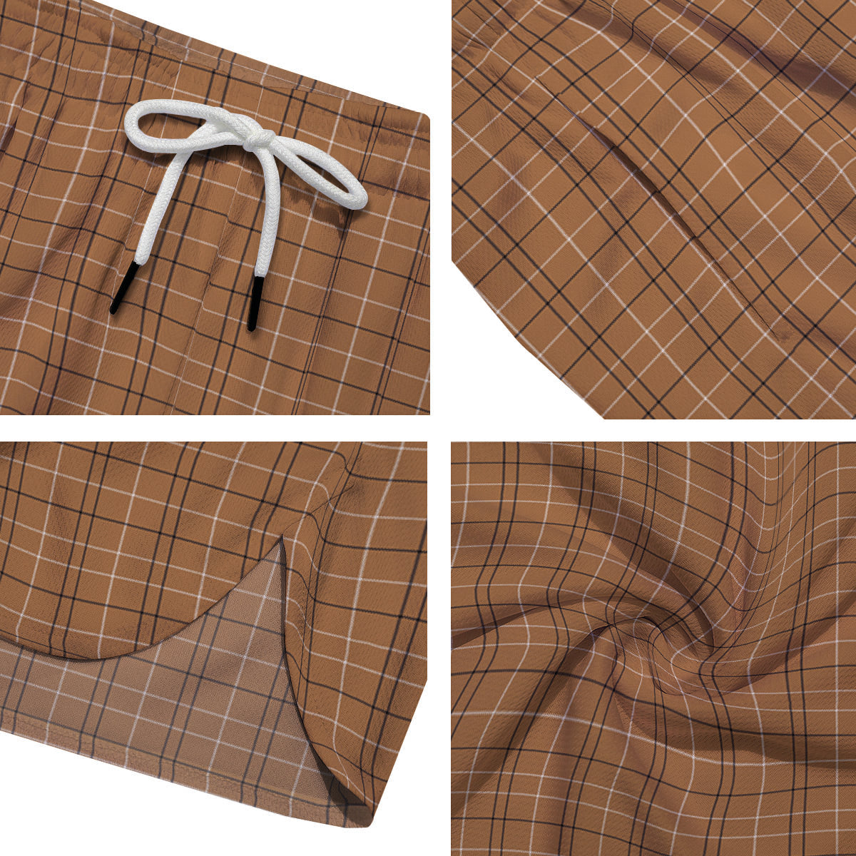 Tattersall Brown Print Pattern Men's Running Shorts-grizzshop
