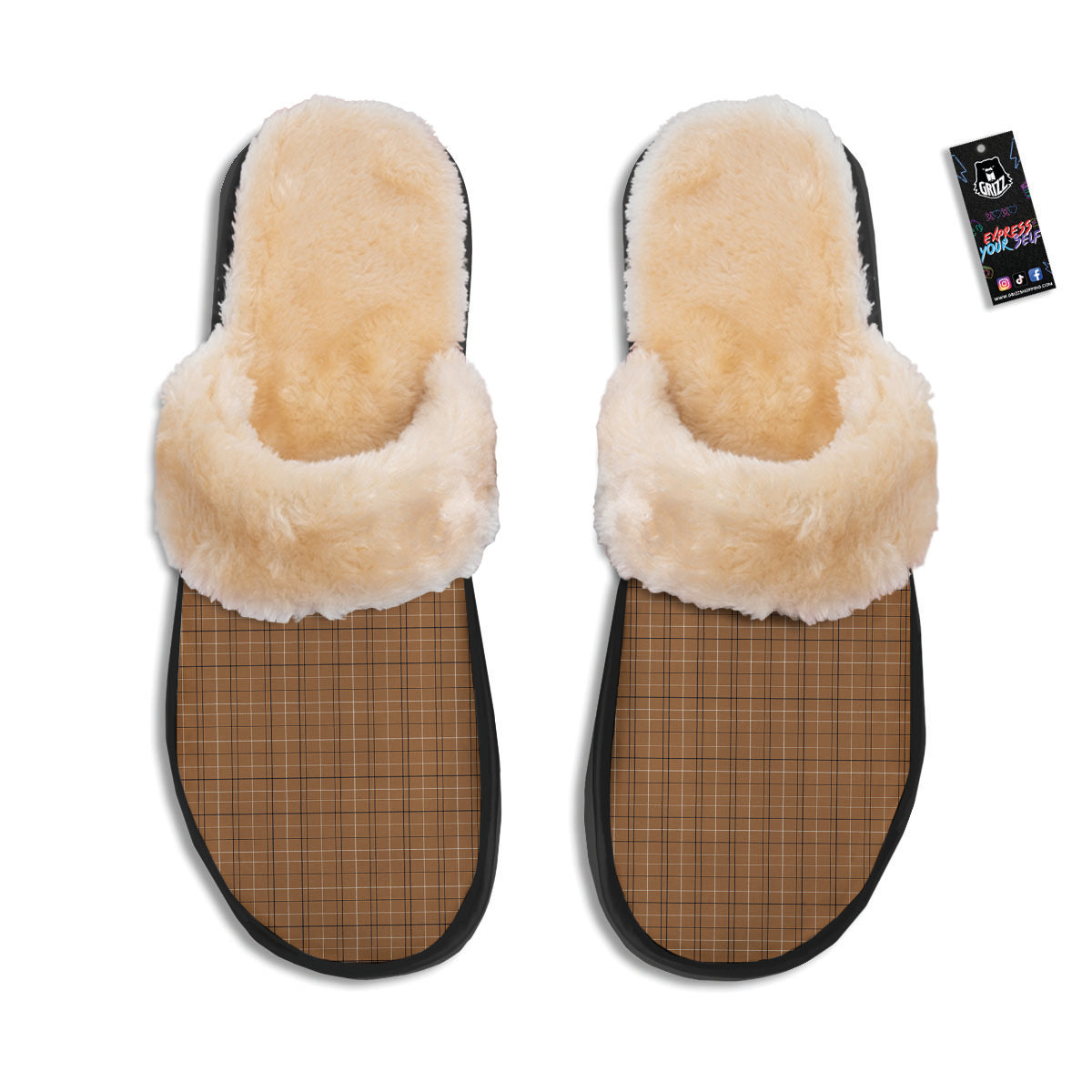 Tattersall Brown Print Pattern Slippers-grizzshop