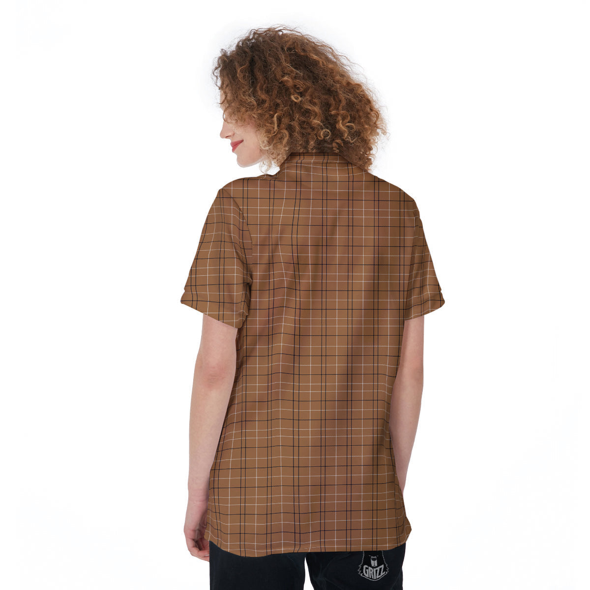 Tattersall Brown Print Pattern Women's Golf Shirts-grizzshop