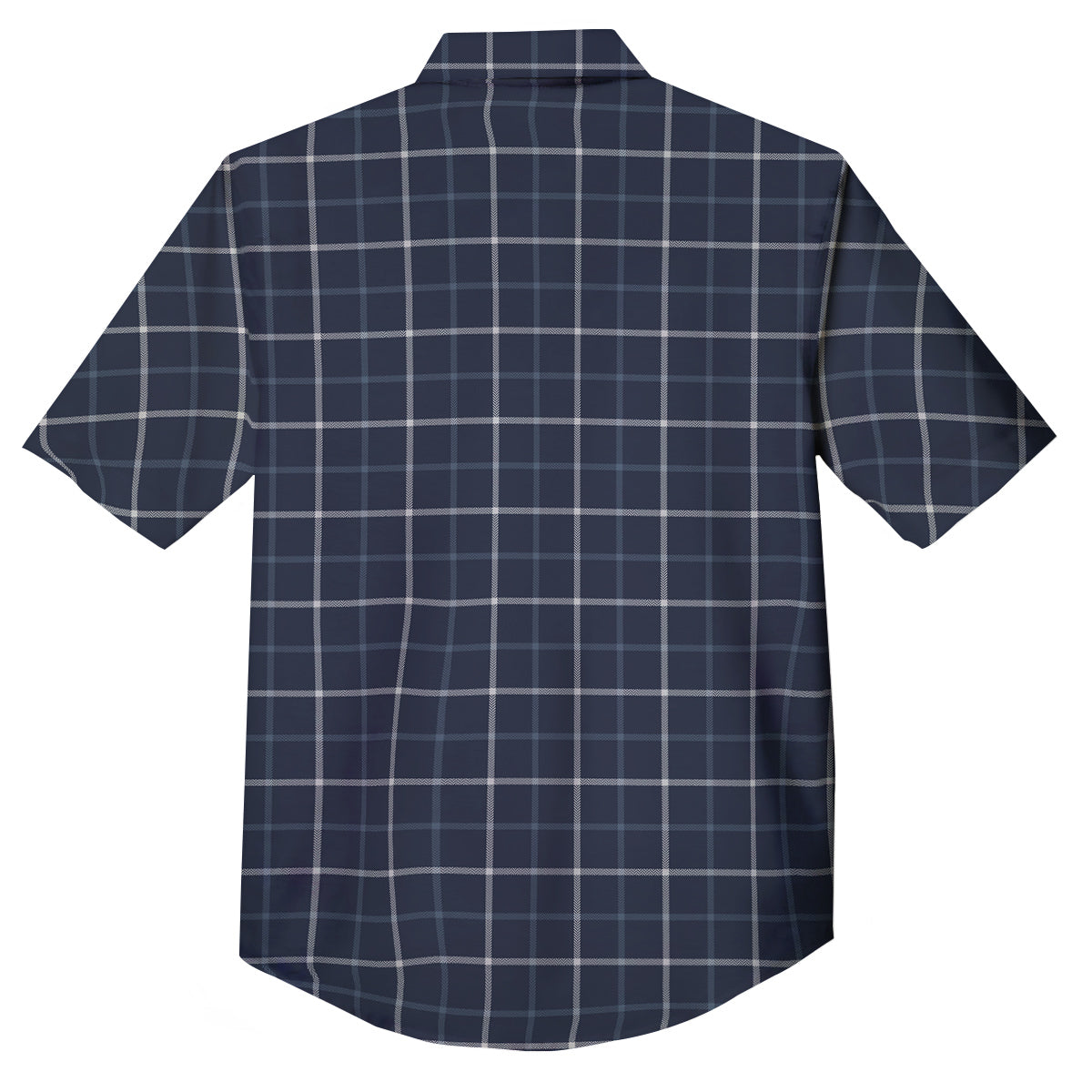 Tattersall Dark Blue Print Pattern Button Up Shirt-grizzshop