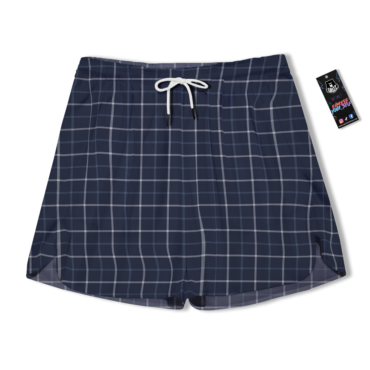Tattersall Dark Blue Print Pattern Men's Running Shorts-grizzshop