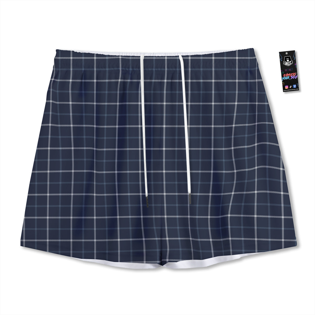 Tattersall Dark Blue Print Pattern Mesh Shorts