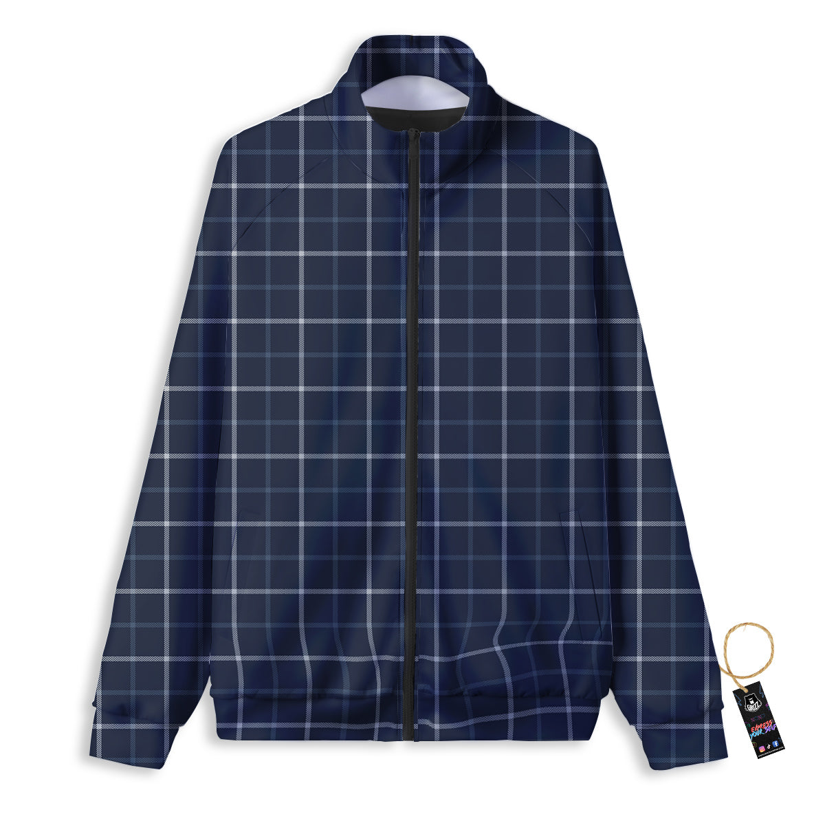 Tattersall Dark Blue Print Pattern Track Jacket-grizzshop
