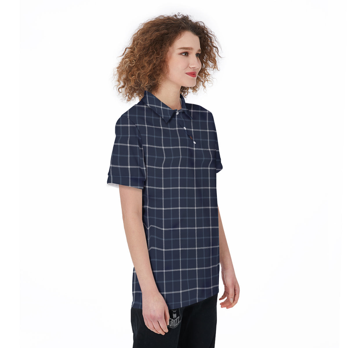 Tattersall Dark Blue Print Pattern Women's Golf Shirts-grizzshop
