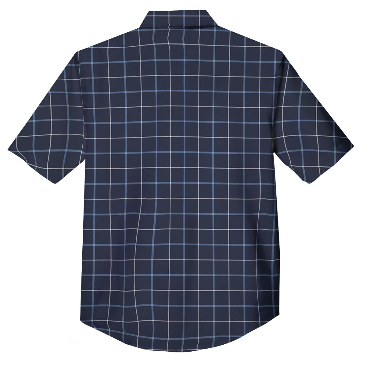 Tattersall Deep Blue Print Pattern Button Up Shirt-grizzshop