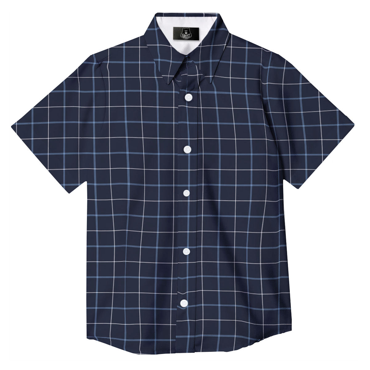 Tattersall Deep Blue Print Pattern Button Up Shirt-grizzshop