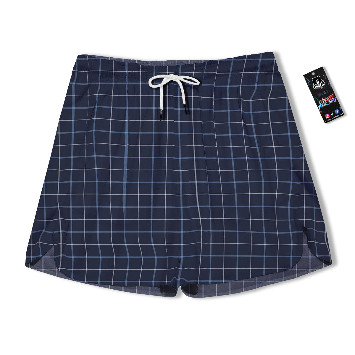 Tattersall Deep Blue Print Pattern Men's Running Shorts-grizzshop