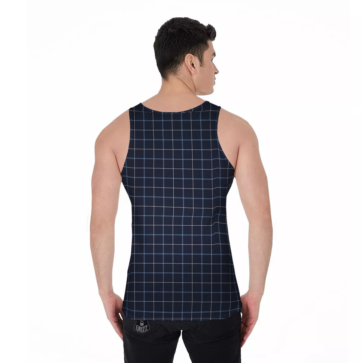 Tattersall Deep Blue Print Pattern Men's Tank Top-grizzshop