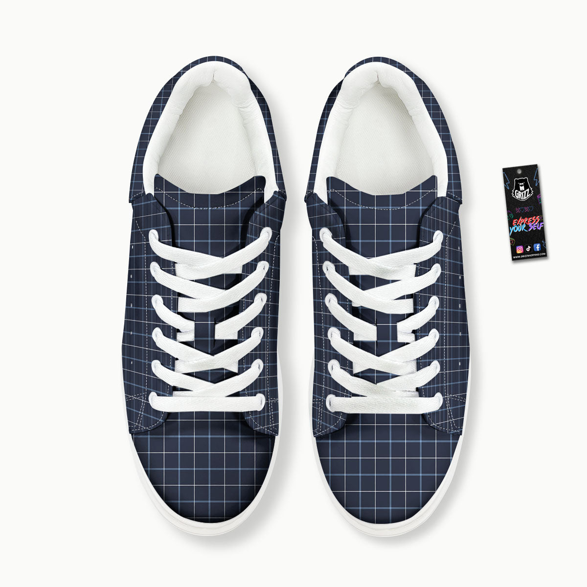 Tattersall Deep Blue Print Pattern Platform Shoes-grizzshop