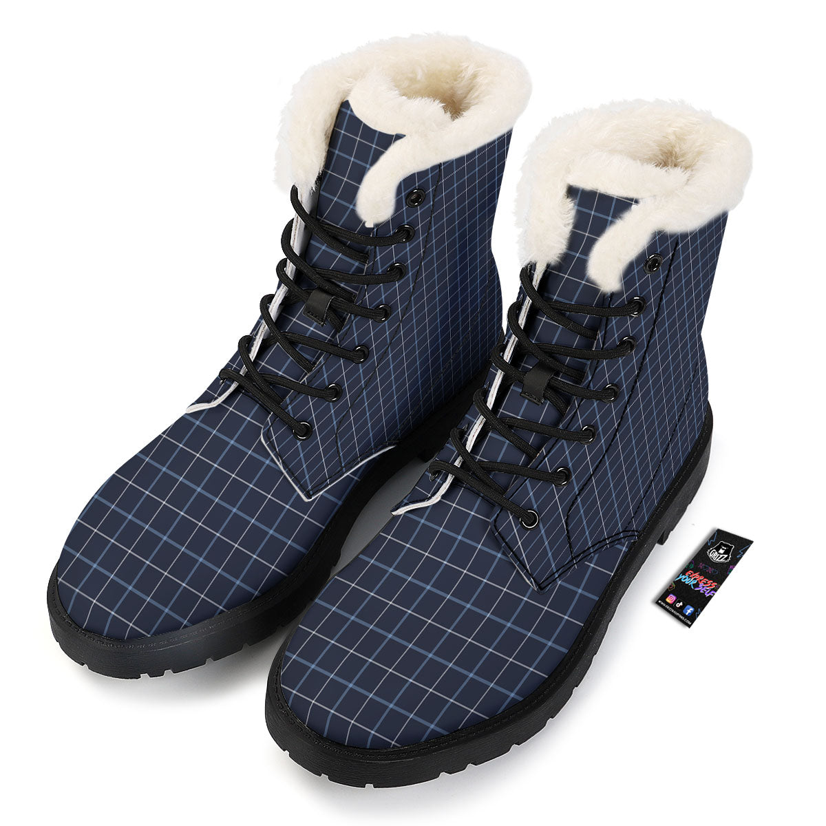 Tattersall Deep Blue Print Pattern Winter Boots-grizzshop