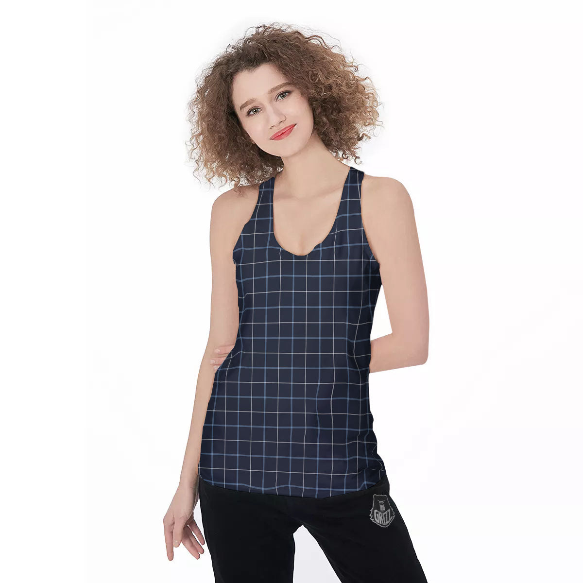 Tattersall Deep Blue Print Pattern Women's Racerback Tank Top-grizzshop