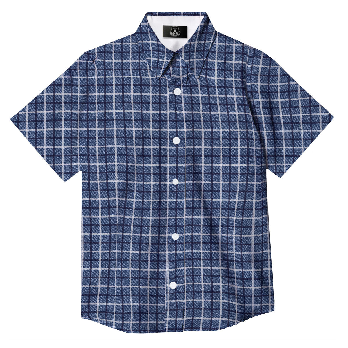 Tattersall Denim Print Pattern Button Up Shirt-grizzshop