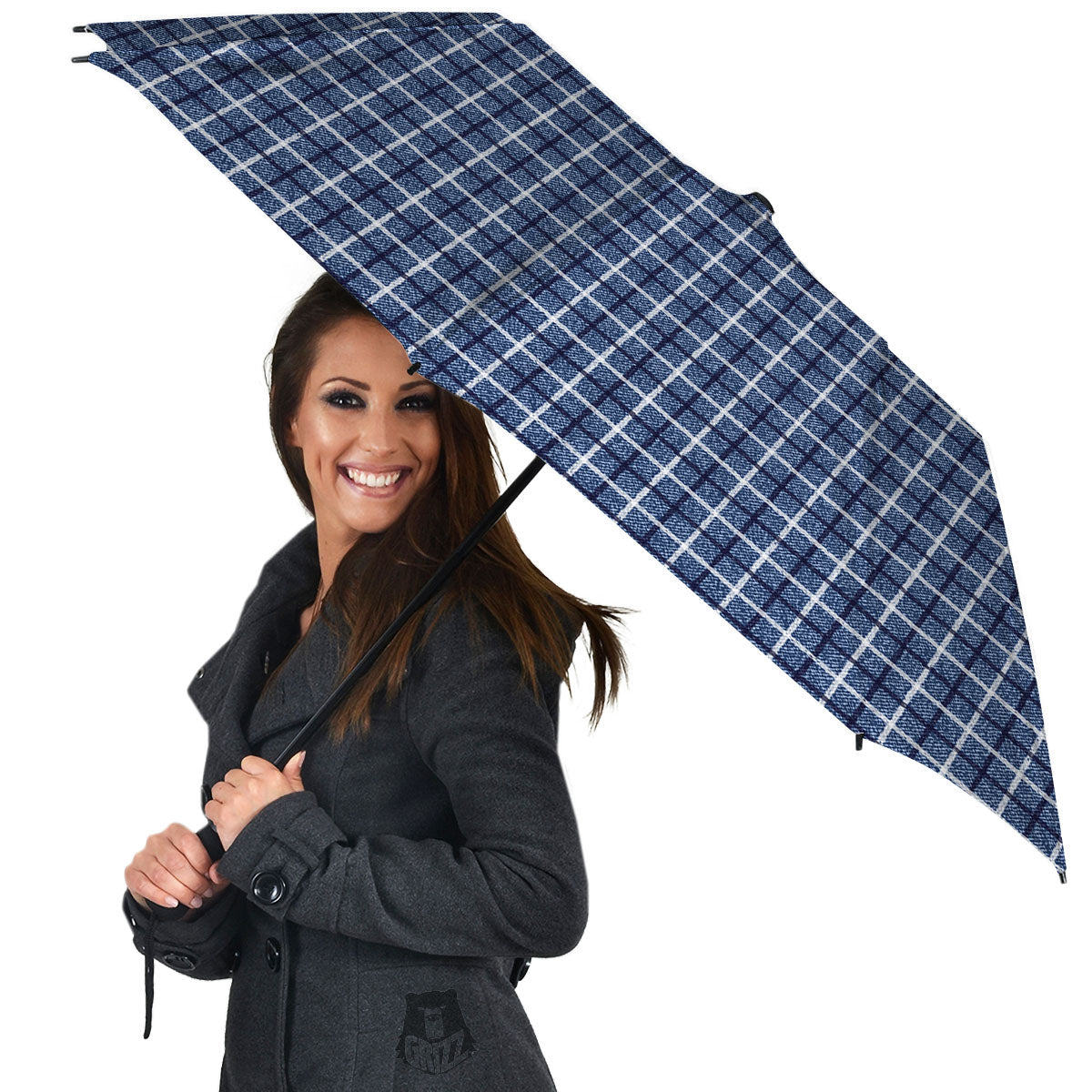 Tattersall Denim Print Pattern Umbrella-grizzshop