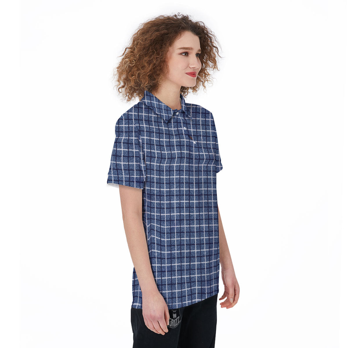 Tattersall Denim Print Pattern Women's Golf Shirts-grizzshop