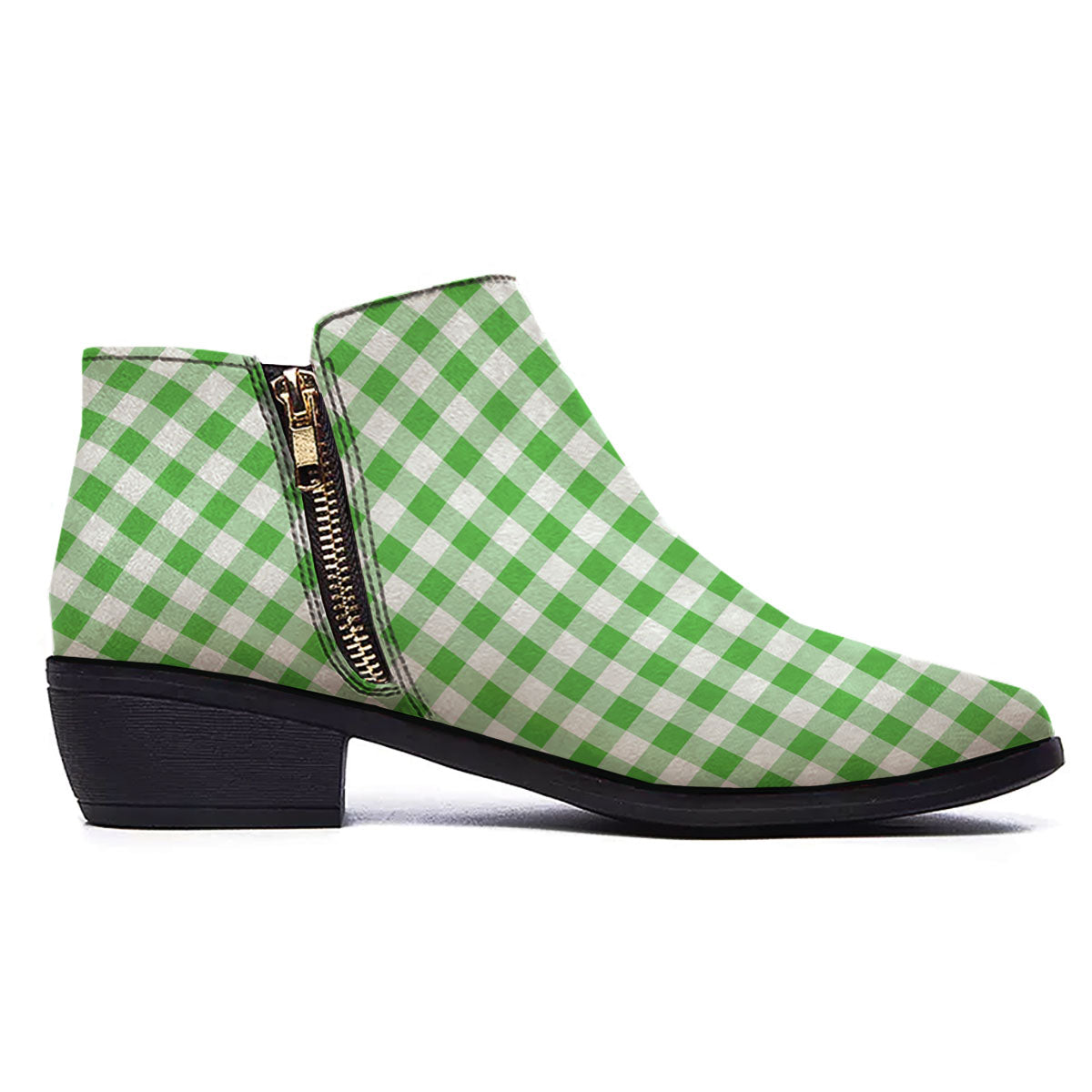 Tattersall Green Print Pattern Ankle Boots-grizzshop