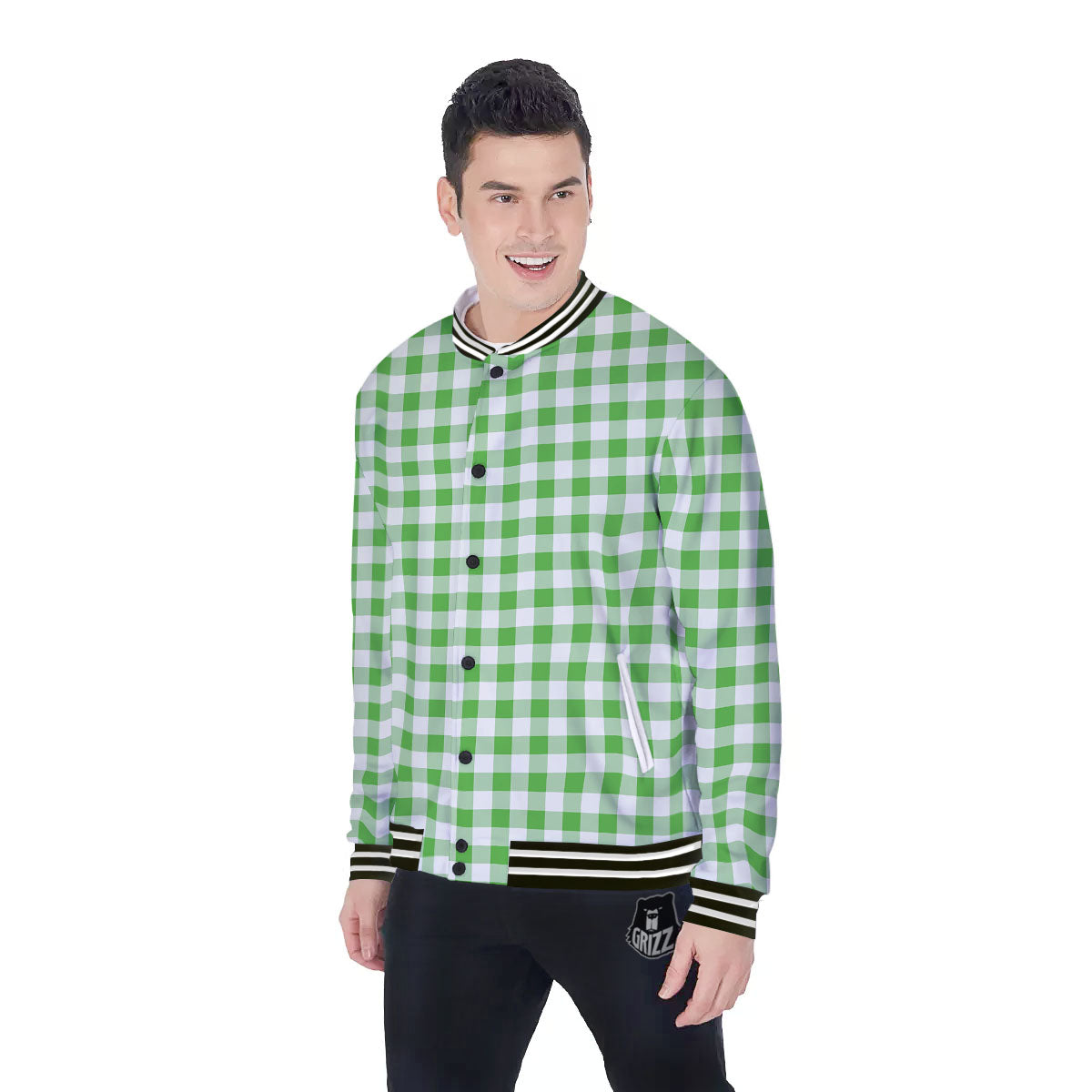 Tattersall Green Print Pattern Baseball Jacket-grizzshop