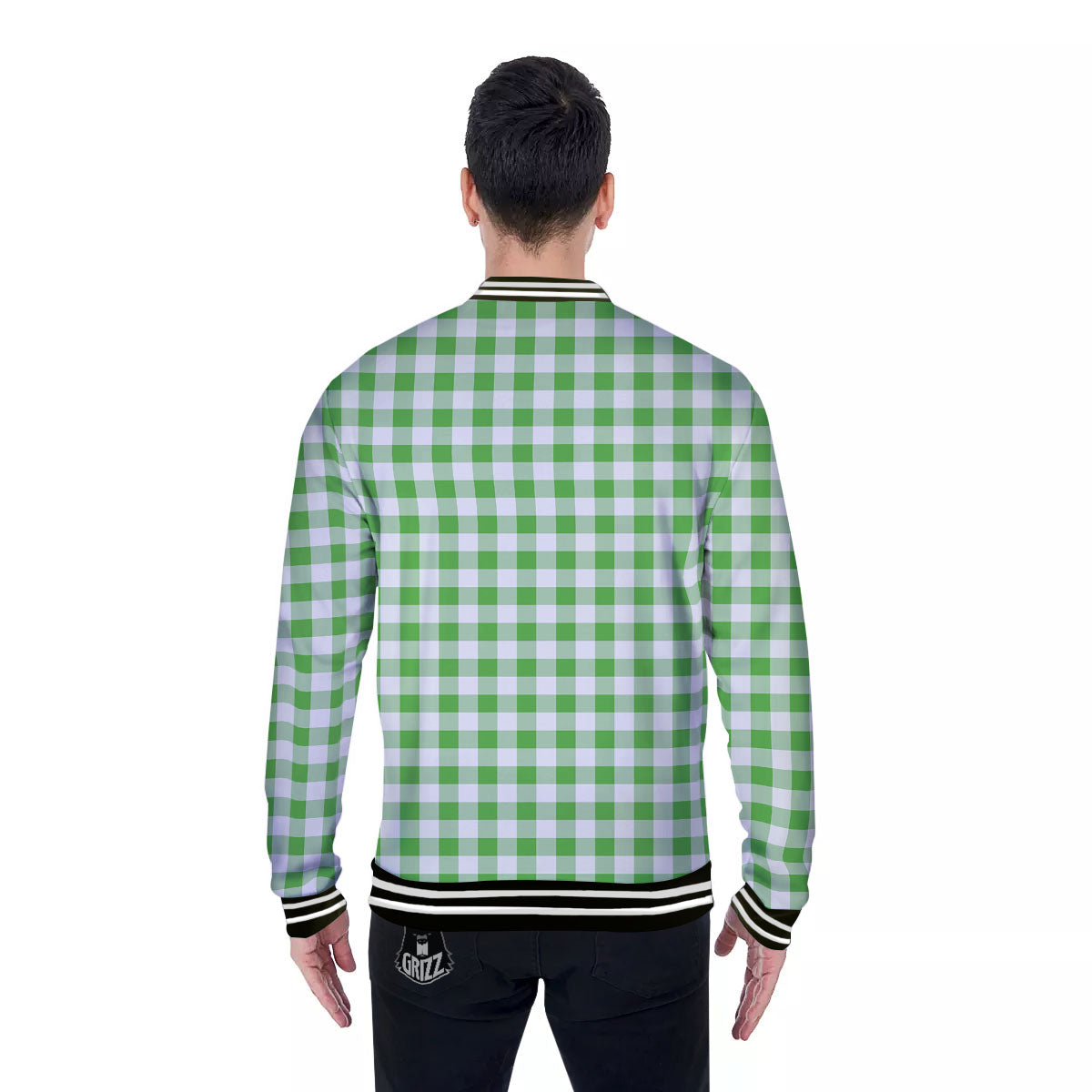 Tattersall Green Print Pattern Baseball Jacket-grizzshop